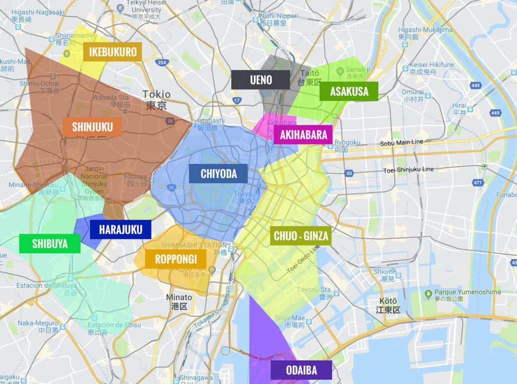 Barrios de Tokio: mapa + qué ver en cada uno + itinerarios