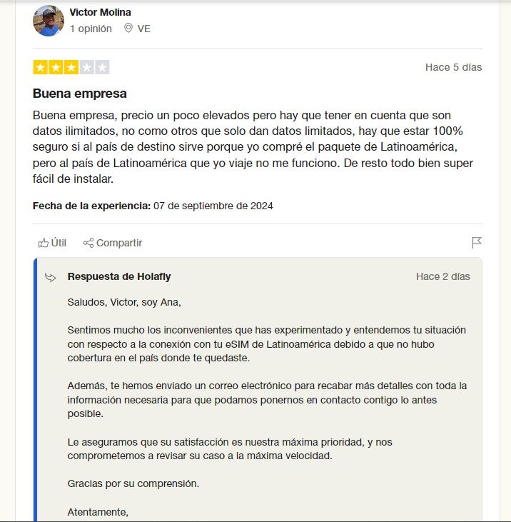 Opiniones tarjeta Holafly en Trustpilot