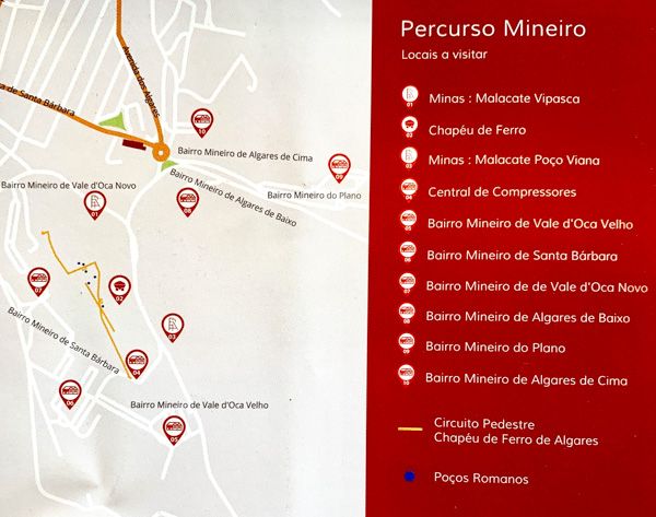 Etapa 5 de la ruta por la N2 entre Ferreira do Alentejo y Faro: mapa del parque minero de Aljustrel