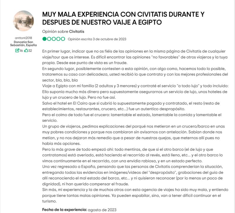 Opiniones viaje a Egipto de Civitatis: comentarios negativos en Tripadvisor