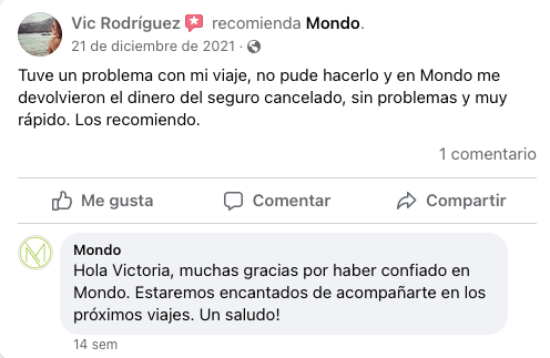 Opiniones MONDO en Facebook