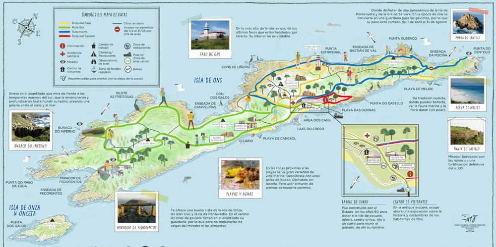 Barco a la isla de Ons: mapa de la isla de Ons