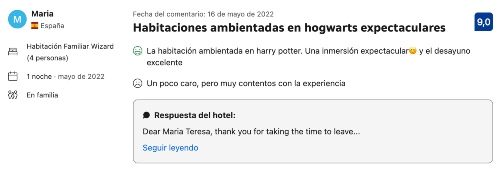 Hotel de Harry Potter en Londres: reseña positiva en Booking