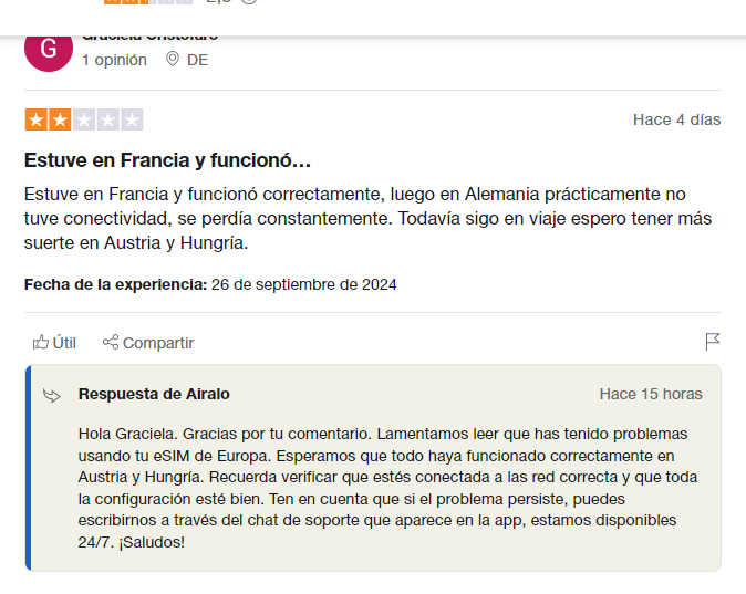 Opiniones de Airalo en Trustpilot