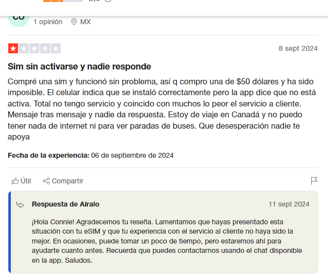 Opiniones de Airalo en Trustpilot