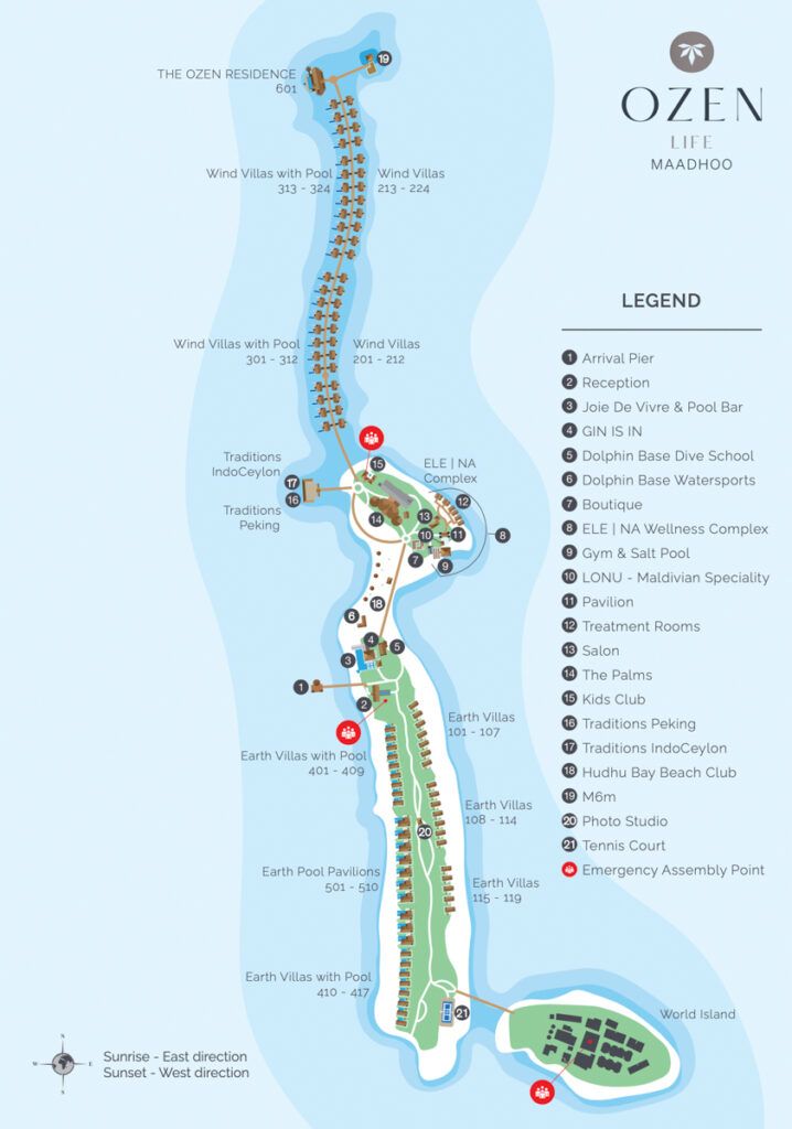 Mapa del hotel Ozen Life Maddhoo Maldivas y distribución de las habitaciones
