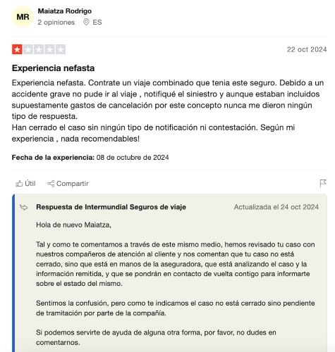 Intermundial Seguros Opiniones negativas