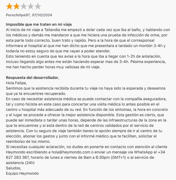 Heymondo seguros opiniones en la App Store de Apple