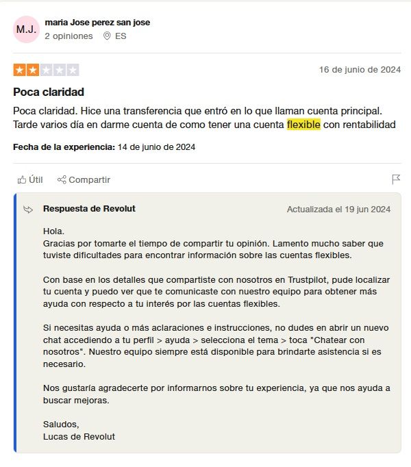 Cuenta flexible Revolut opiniones en Trustpilot