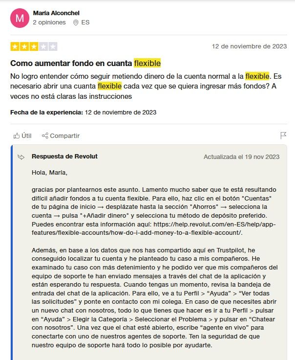 Cuenta flexible Revolut opiniones en Trustpilot