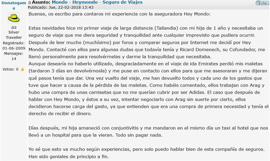 Heymondo opiniones en foros de viajeros