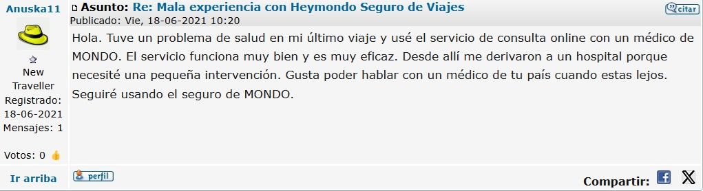 Seguros Heymondo opiniones en foros de viaje