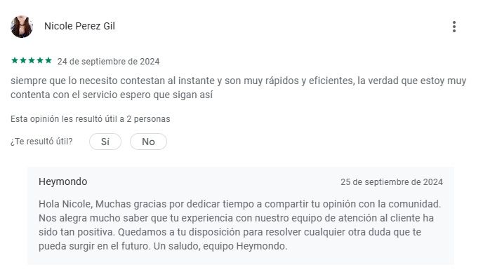 Heymondo opiniones positivas en Play Store de Google