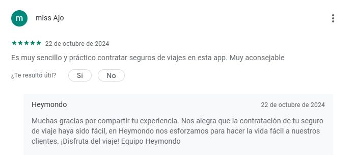 Heymondo opiniones positivas en Play Store de Google