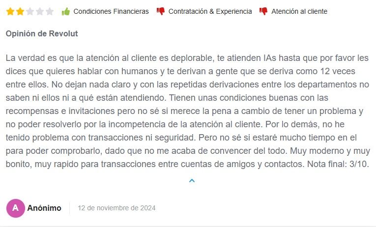 Tarjeta Revolut opiniones negativas en HelpMyCash