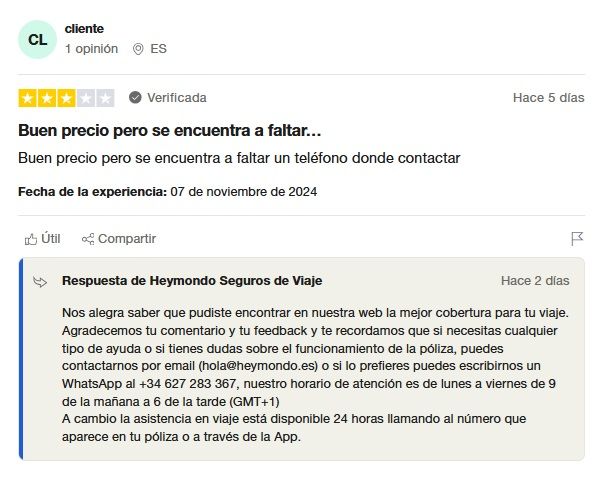 Seguros Heymondo opiniones en Trustpilot