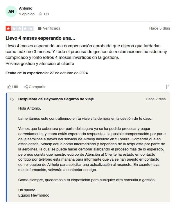 Seguros Heymondo opiniones en Trustpilot