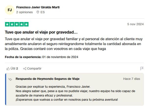 Heymondo opiniones seguros de viaje en Trustpilot