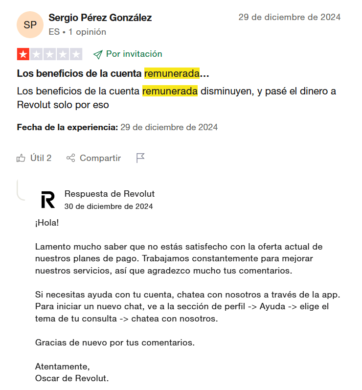 Opinión negativa cuenta remunerada Revolut