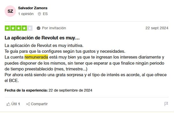 Cuenta remunerada Revolut opiniones en Trustpilot