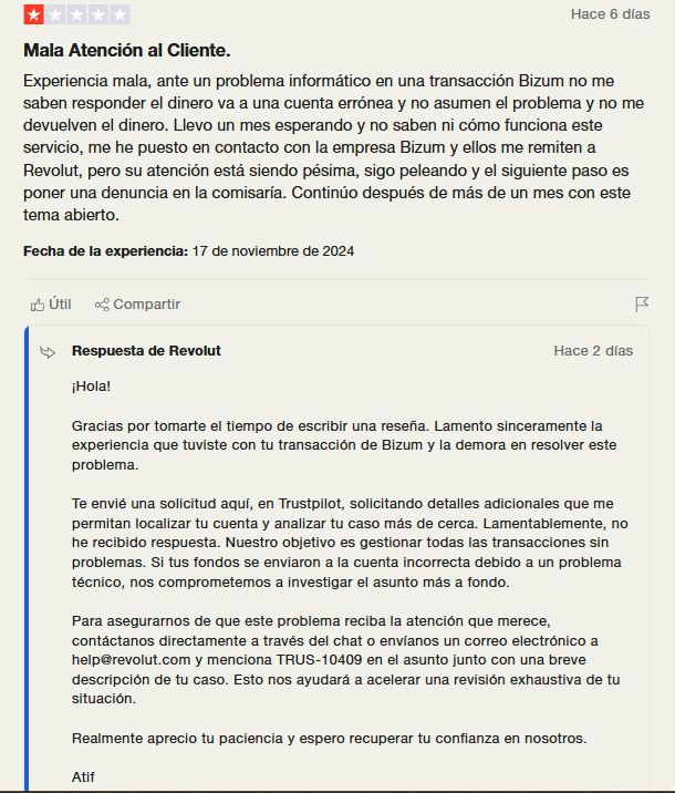 Tarjeta Revolut opiniones negativas en Trustpilot