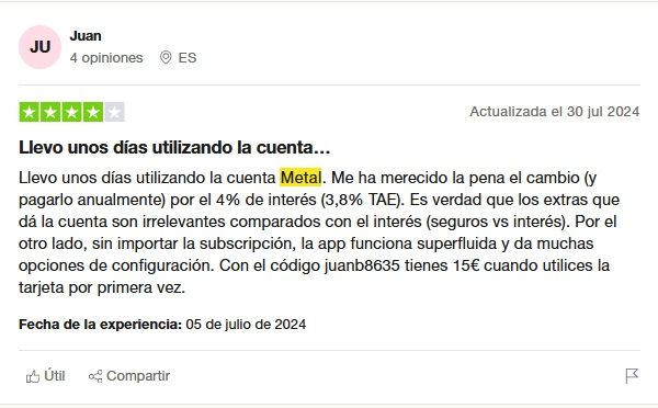 Cuenta N26 Metal opiniones en Trustpilot