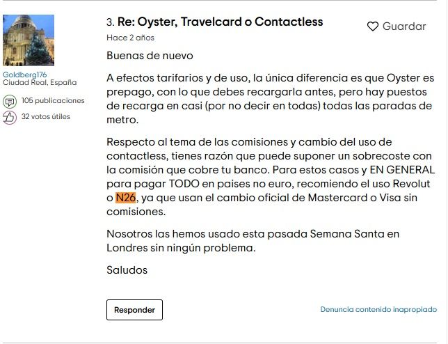 Tarjetas N26 opiniones en Tripadvisor