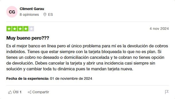 Tarjeta N26 opiniones negativas en Trustpilot