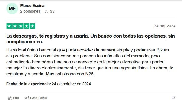 Tarjeta N26 opiniones en Trustpilot