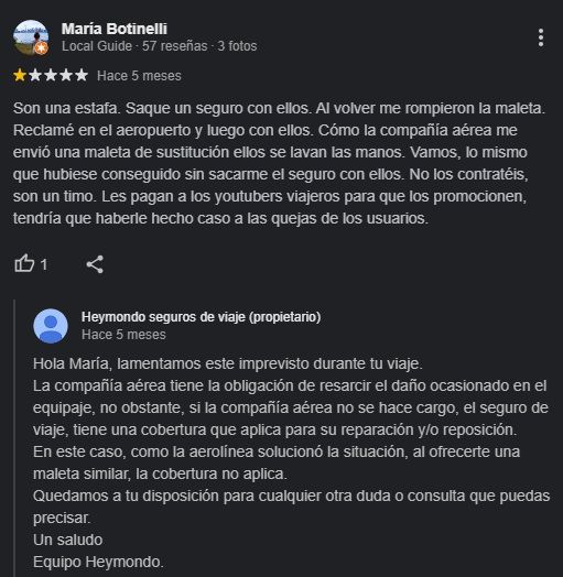 Heymondo opiniones Google en 2025