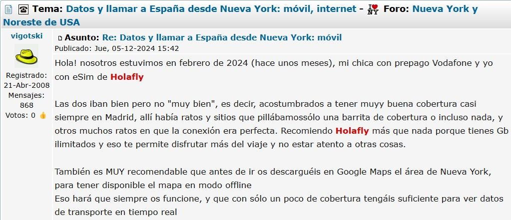 Holafly opiniones en el foro 'Los Viajeros'