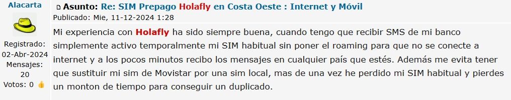 Holafly opiniones en la Costa Oeste en el foro ‘Los Viajeros’