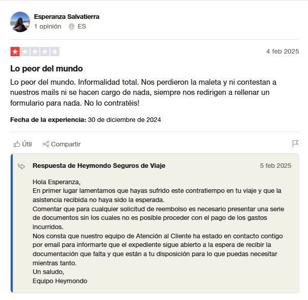Heymondo seguros de viaje reseñas en Trustpilot