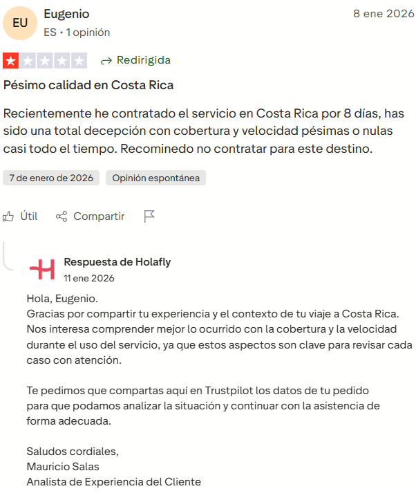 ▷ Holafly opiniones en 2026 ¿Merece la pena esta eSIM para viajar? ⚠️ NUESTRA experiencia personal 11 Opinión negativa de Holafly en Trustpilot