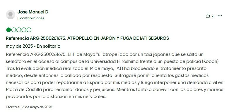 IATI Seguros Opiniones y experiencia: atropello en Japón