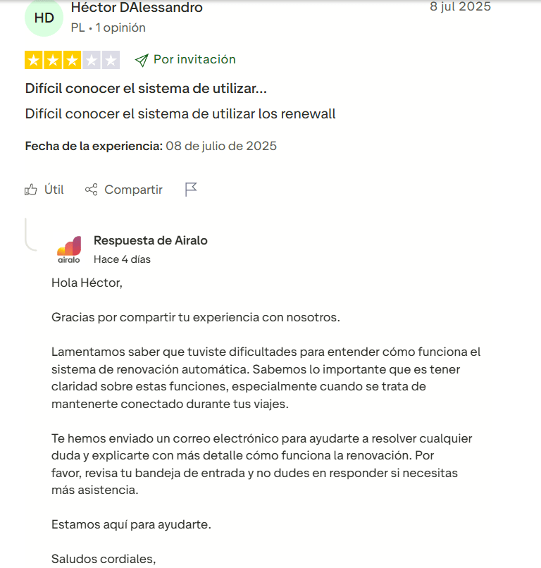 Airalo vs Holafly: opiniones Airalo en Trustpilot