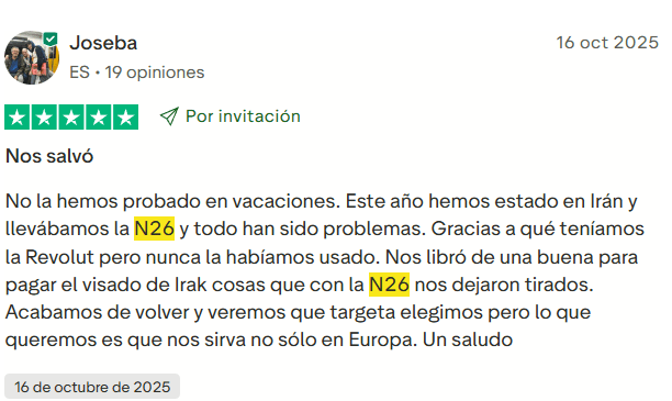 ▷ Revolut o N26: comparativa 2026, ¿qué tarjeta para viajar te conviene más? 13 Revolut o N26: experiencias de los/as viajeros/as con las tarjetas