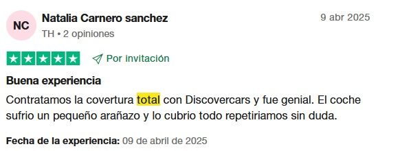 Cobertura total Discover Cars opiniones