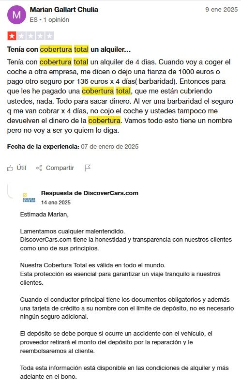 Cobertura total Discover Cars opiniones negativas