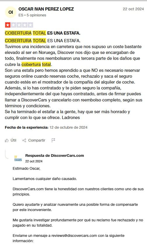 Cobertura total Discover Cars opiniones negativas