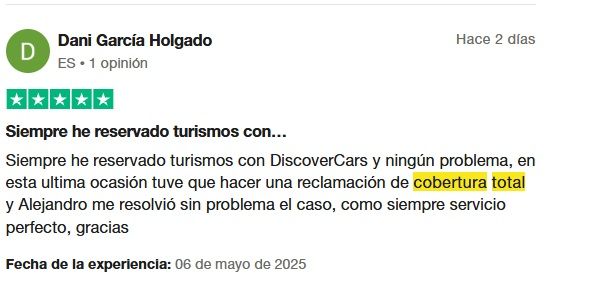 Cobertura total Discover Cars opiniones