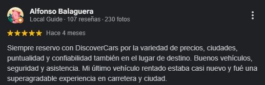 Discover Cars Opiniones en Google