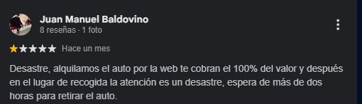 Discover Cars opiniones negativas en Google
