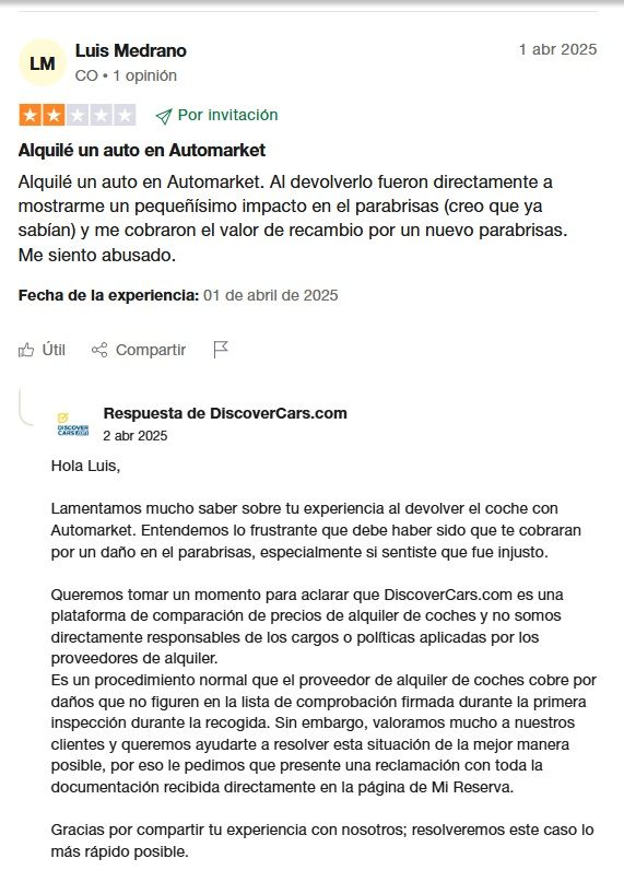 Opiniones Discover Cars Trustpilot negativas