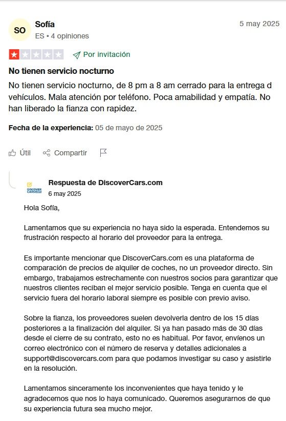 Opiniones Discover Cars Trustpilot negativas