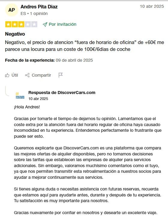 Opiniones Discover Cars Trustpilot negativas