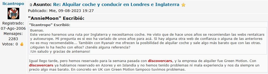 Opiniones Discover Cars en el foro 'Los Viajeros'