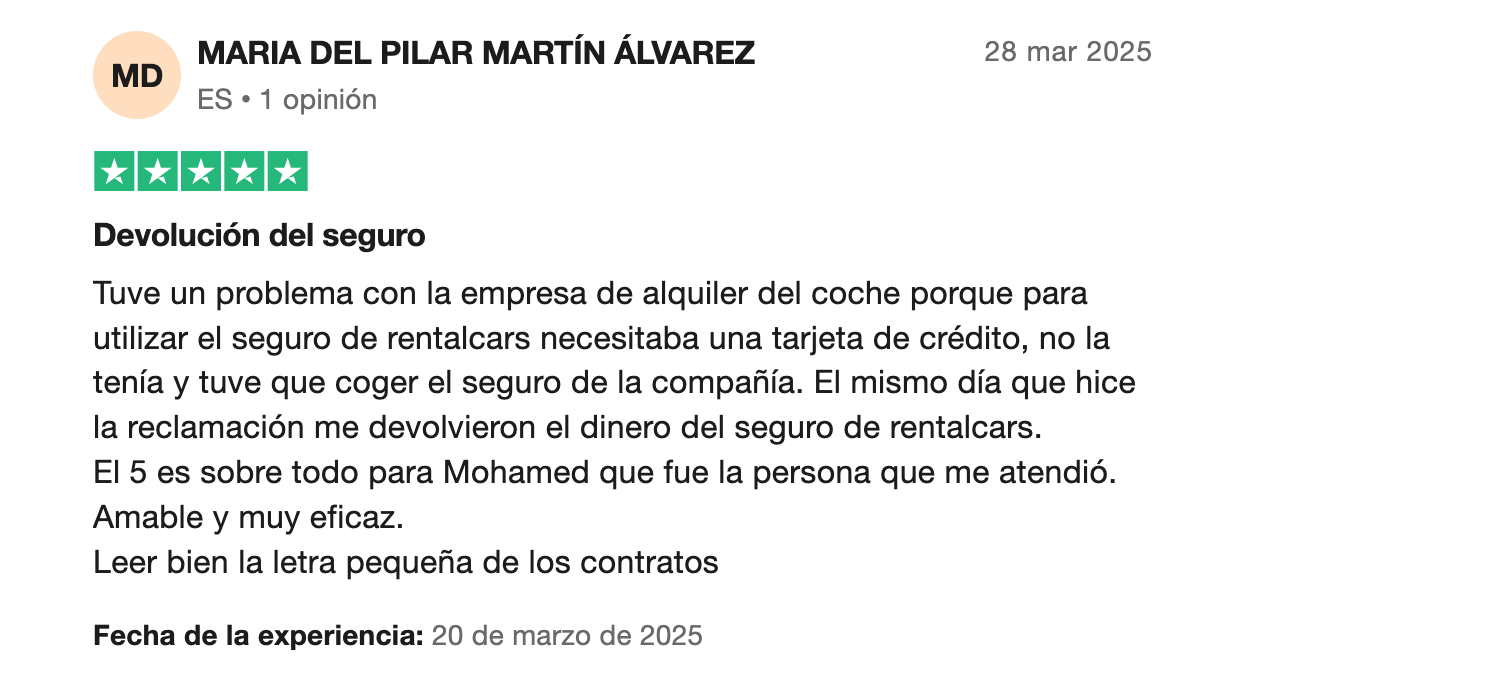 Rentalcars opiniones: opiniones positivas en Trustpilot