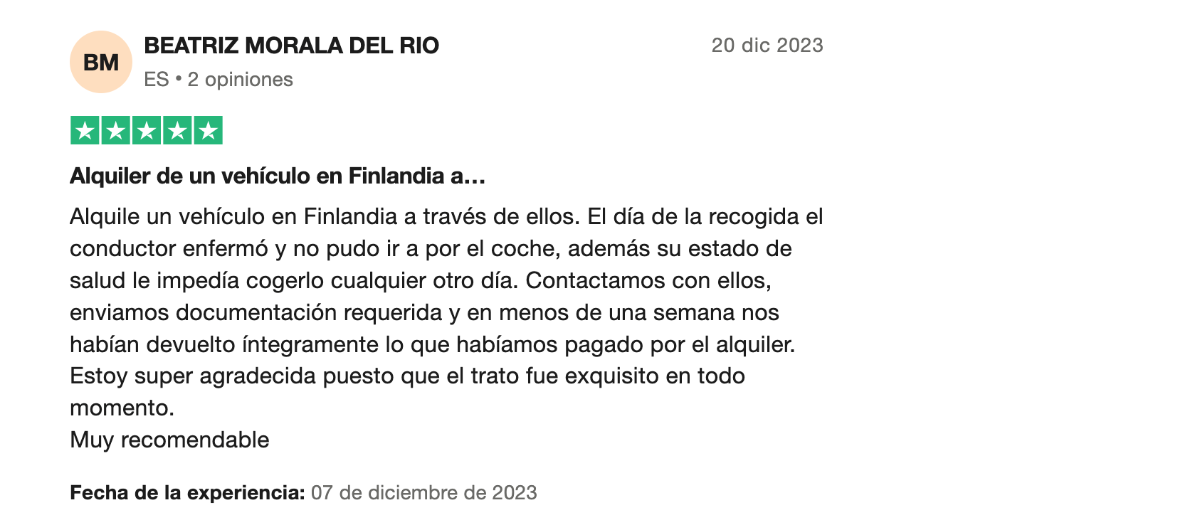 Rentalcars opiniones: opiniones positivas en Trustpilot