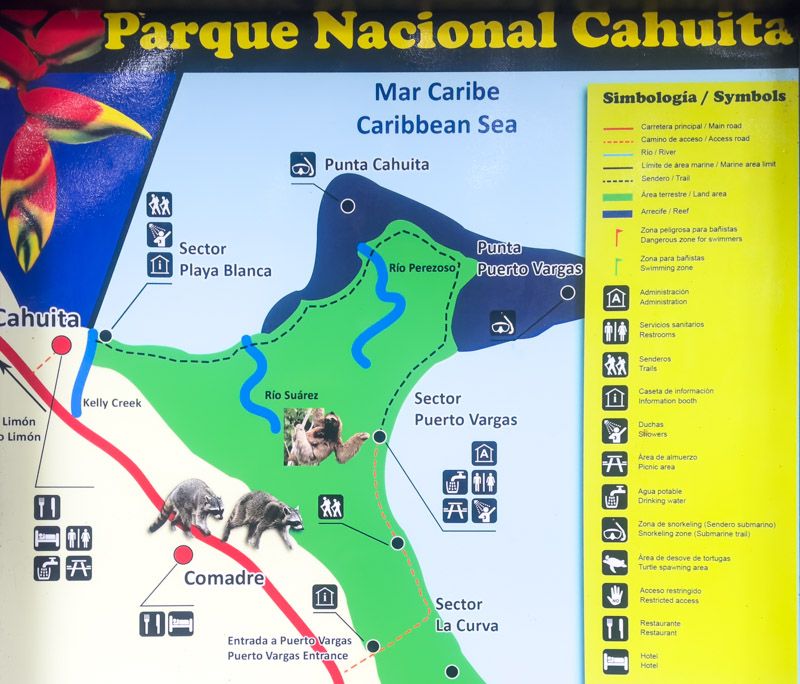 Viaje a Costa Rica por libre: Mapa del Parque Nacional Cahuita